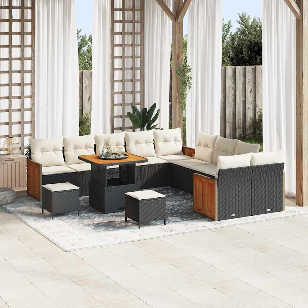 Garten-Sofa-Set 13 pcs Schwarz und Creme 80 x 80 x 71 cm